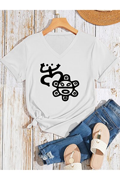 mercoledi Women's Graphic Printed V-Neck Sleeves Regular Fit T-Shirt