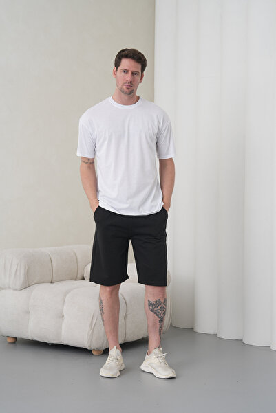 caddekombin Men's White Black Cotton Piece Combed Cotton Short Sleeve Pockete...