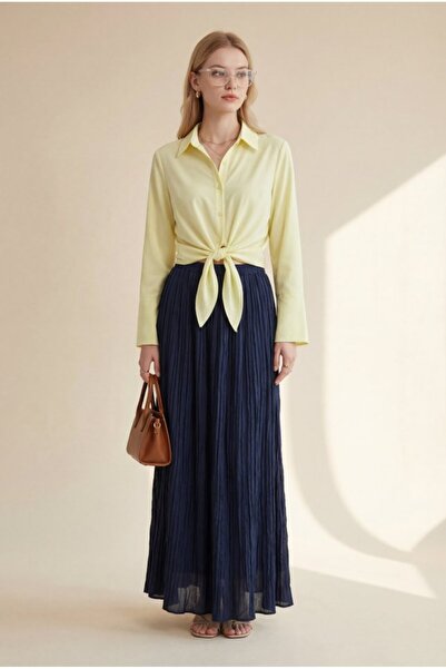 COjans Tie-Waist Spanish Sleeve Poplin Shirt Blouse -Yellow