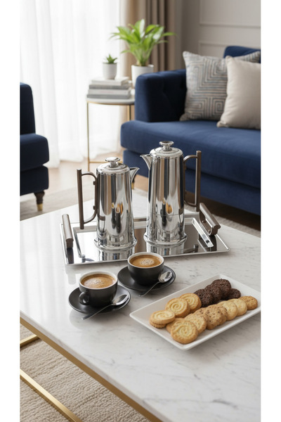 Generic Tea and coffee thermos set with serving tray, 1 liter/600 ml