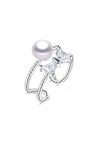 genernic Zircon Bow Ring in Sterling Silver with Natural Pearl