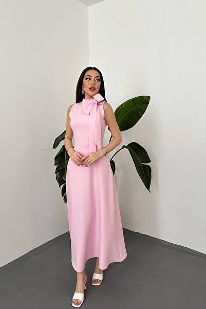 Caddebostan Moda Women's Collar Bow Sleeveless Long Dress Graduation and Even...