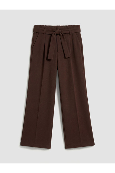 LC Waikiki Lcw Kids Brown Pleated Pants for Girls with Elastic Waist