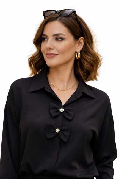 HALEY İnci Fiyonk Detaylı Premium Kadın Gömlek