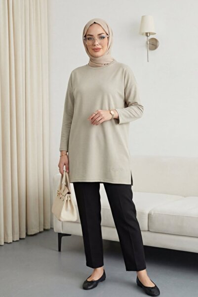 COjans Loose Combed Cotton Tunic with Heart Detail on the Skirt and Slits - S...