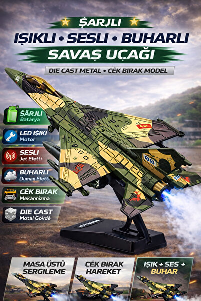YILDIRIM OYUNCAK Die Cast Şarjlı Buharlı LED Işıklı Sesli Jet Uçağı | Metal Ç...