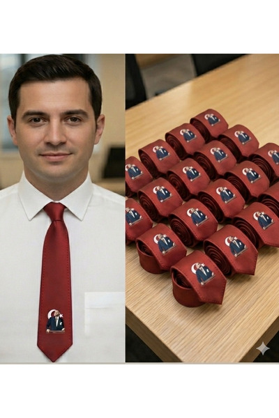 Mavi Masal Ataturk Portrait Signed Satin Men's Tie/Scarf 20 Pieces