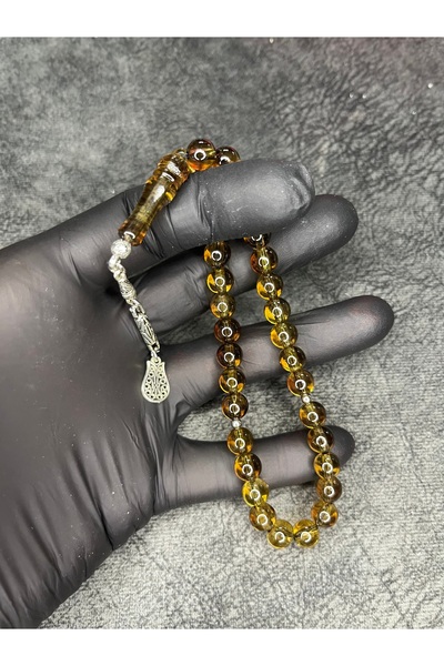 Mos Tespih Wrist-Length Earth Fossil Drop Amber Simulated High-End Powder Amb...