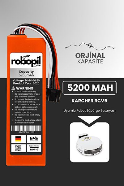ROBOPİL Karcher Rcv5 Uyumlu Batarya (STANDART KAPASİTE) 5200mah Pil Robot Süp...