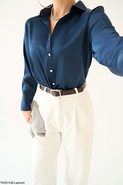 ibeeka New Season Cotton Satin Shirt - Petrol Blue - Blue - m