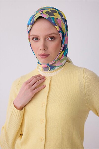 Belli Eșarfă din mătase pură Tivil IST 4312 - 81 Model floral galben