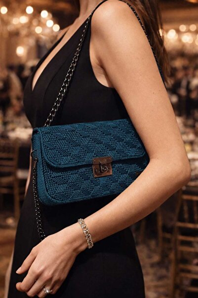 DARBOL Petrol mavisi Kanvas zincir detaylı omuz çantası