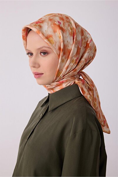 Belli Πορτοκαλί Φουλάρι με Σχέδιο Λουλουδιών 100% Μετάξι Τουίλ 4319-02