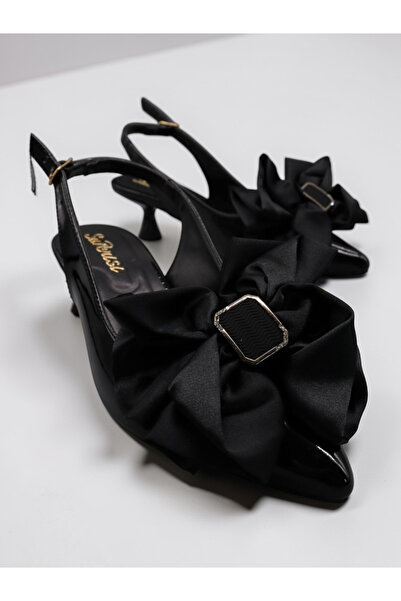 HFKY Women's Short Heeled Pointed Toe Shoes. Evening Dress Shoes with Bow Acc...