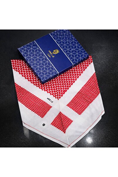 LaFont Men's dark red shemagh with a distinctive wide white pattern