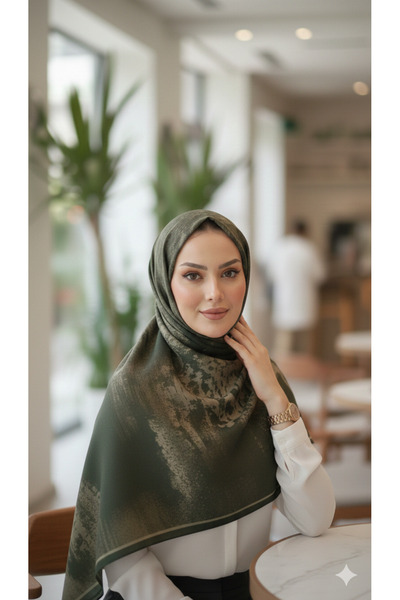 VALURESS Haki Pamuklu etnik Desenli Dijital Bambu Soft Şal, Yumuşak Dokulu, T...