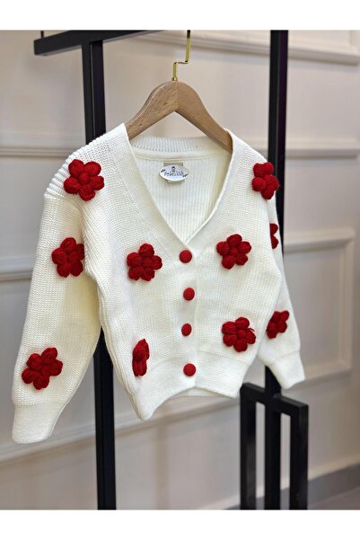 ArdenKids 2-8 Yaş Kırmızı Çiçek Detaylı Hırka