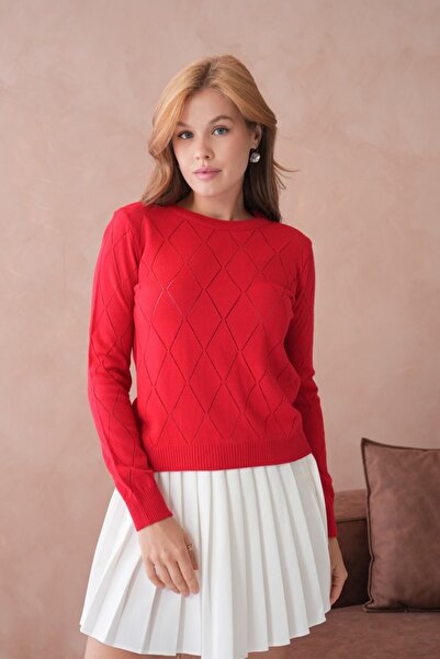 Noi Belis Crew Neck Diamond Patterned Knitwear Blouse Ss26Bz0042