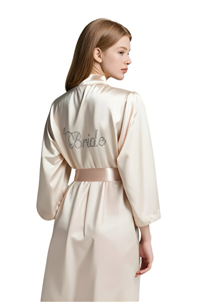 ALFA AKSESUAR 03 Luna Lora Ivory Satin Bride Dressing Gown Elegant Women's Ho...