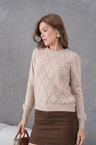 Noi Belis Crew Neck Diamond Patterned Knitwear Blouse Ss26Bz0042