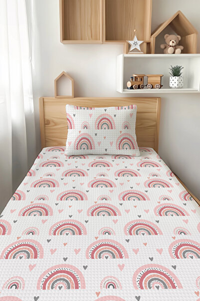 Talia Home White Pastel Rainbow Patterned Child Pique Bedspread Set Tlap-344