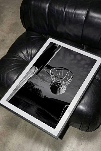 TabloRosa Siyah Çerçeveli Modern Dekoratif Poster Tablo – Swish Basketbol | S...