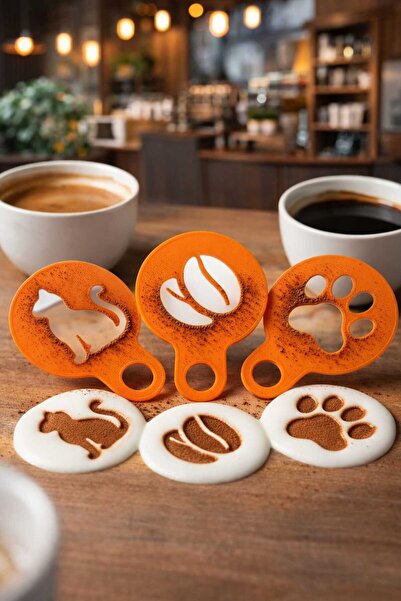 Onflow 3-Piece Coffee Decoration Stencil Set - Cat and Paw Patterned