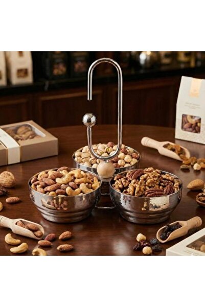 Generic Silver Stainless Steel Serving Bowl with Round Bases