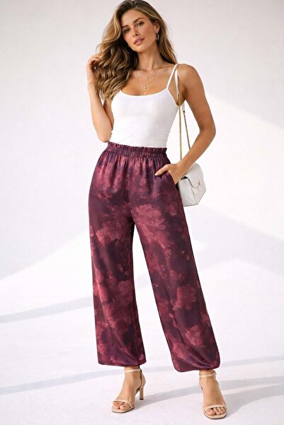 ibeeka Satin Fabric Shalwar Trousers with Elastic Cuffs Premium Quality - Bor...