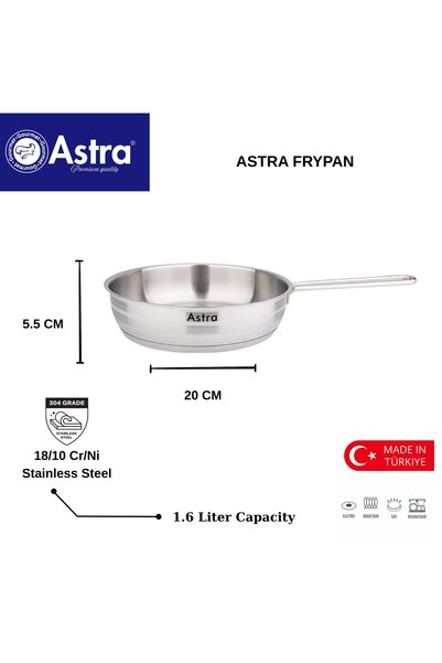 Astra 20cm Frypan 18/10 Stainless Steel | Triplex Capsule Bottom | Induction Compatible | Healthy Pan