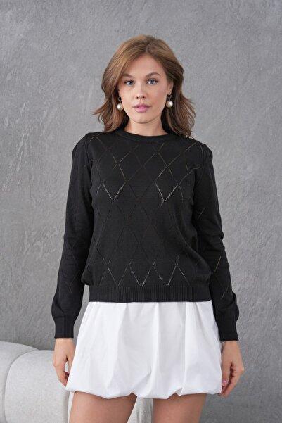 Noi Belis Crew Neck Diamond Patterned Knitwear Blouse Ss26Bz0042