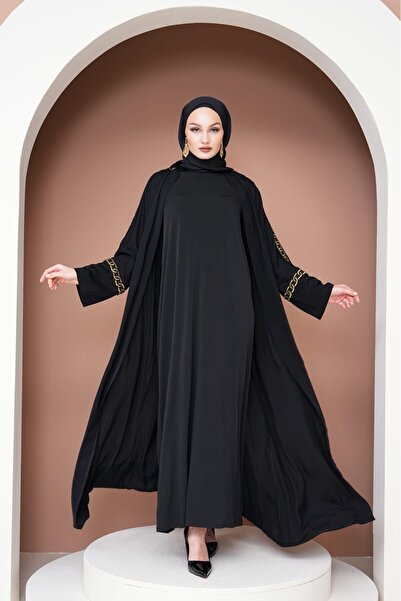 MODA S&S BZLİNE Gold Chain Lace Piece Abaya Dubai Silk Stylish and Exclusive ...