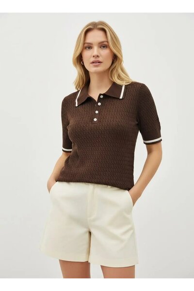 Park Karon Women's Polo Neck Hair Knit Patterned Knitwear Sweater 12175.Cpl