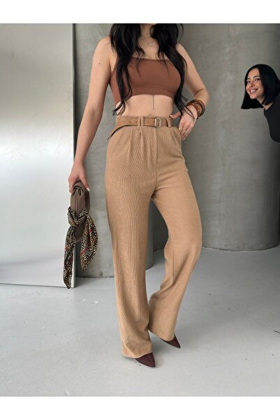 BLUSS Women's High Waist Belt in Palazzo Pants - B-1168 Wide Leg Woven Pants