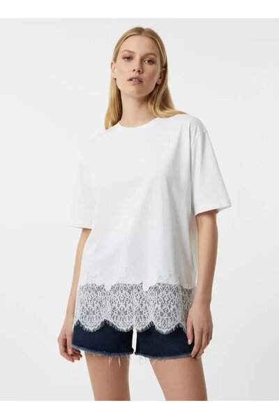 Park Karon Women's Crew Neck Skirt Lace Detail Combed Cotton Tunic 13005