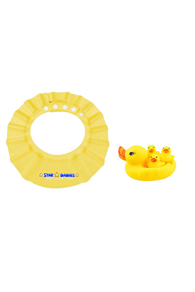 STAR BABiES Adjustable Shower Cap + Rubber Duck Toy (4pcs set) - Yellow