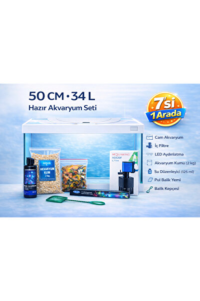 aqua royal pet 50 cm 34 Litre Beyaz Renk Hazır Akvaryum Seti – Filtreli, LED ...