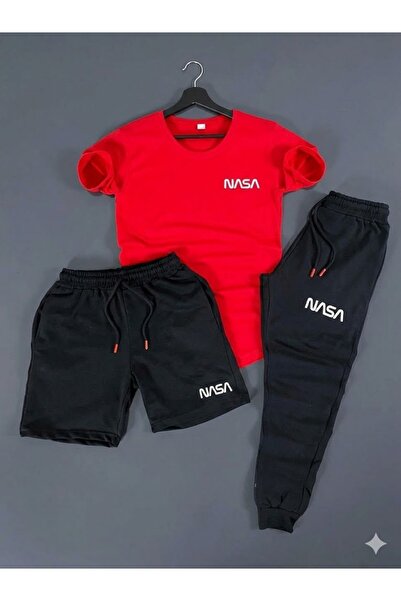 YK WEAR T-Shirt Shorts Tracksuit 3-Piece Set Nasa Printed Men's / Women's