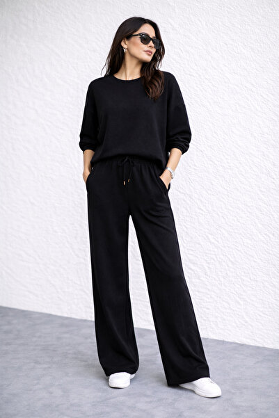 LEONE KOLEKSİYON Modal Luxe Black Women's Top and Bottom Set