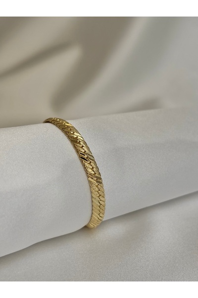 FEİLİF ATELİER Kadın Gold Örgü Zincir Şık Kararmaz Çelik Bileklik