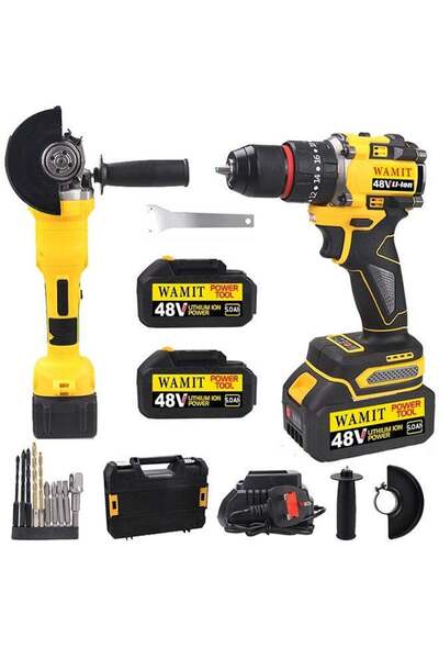 WAMIT مجموعة أدوات كهربائية 48 فولت، مثقاب لاسلكي وجلاخة زاوية