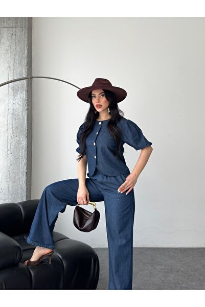 BLUSS Women's Premium TENCEL™ Fabric Two-Piece Set - Balloon Sleeve Blouse wi...