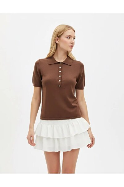 Park Karon Women's Polo Collar Snap Closure Knitwear Sweater 12435.Vrt