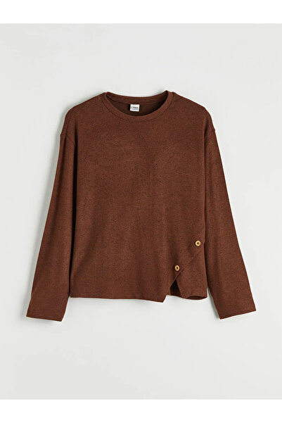 LC Waikiki Lcw Kids Beige Crew Neck Girls' T-Shirt with Button Detail