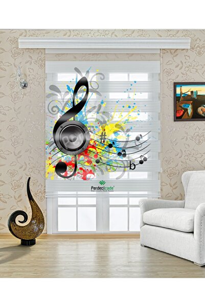 BASKICINIZ Renkli Notalı Müzik Temalı Zebra Perde – YZN-716