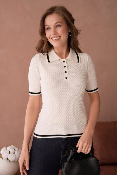 Park Karon Pulover tricotat pentru femei cu guler polo cu model 12175.Cpl