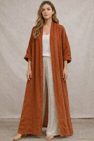 EREN STYLE Bohomiyan Italian Long Pocketless K Linen Kaftan & Cap (140-cm)