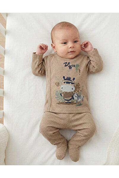 Elbebek Baby طقم أحذية أطفال مطبوعة بنقشة الحمار الوحشي 100% قطن (0-3 أشهر)