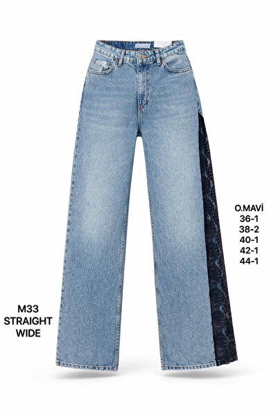 Miss Poem Pantaloni de damă, albaștri, dantelă cu detalii, croială dreaptă și...