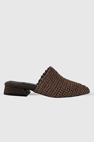 Modezya Vals Brown Knitted Women's Short Set of Block Heel Slipper